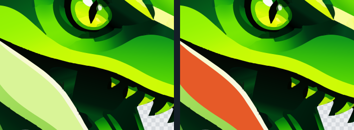 One shape of a logo recoloured with the bucket tool