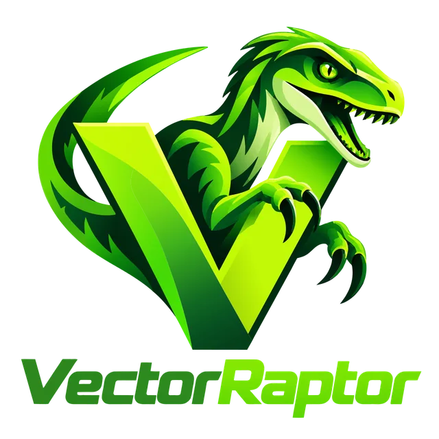 Zielony raptor oplatający literę V — logo VectorRaptor