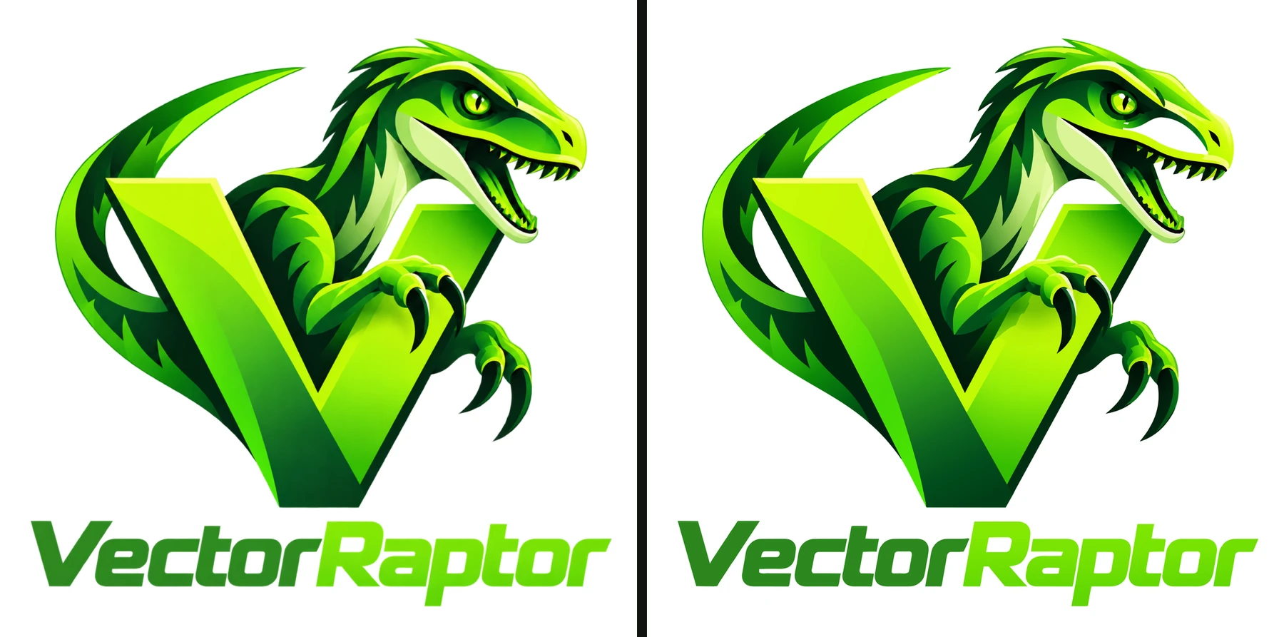 The VectorRaptor logo: the original PNG on the left, the vectorized result on the right