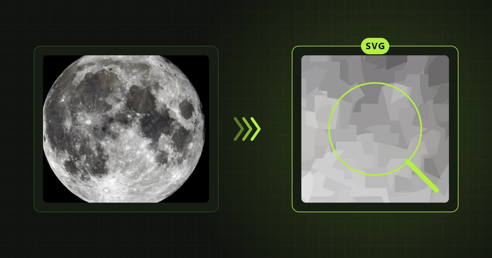 Una foto de la luna junto a su mosaico ampliado de formas vectoriales
