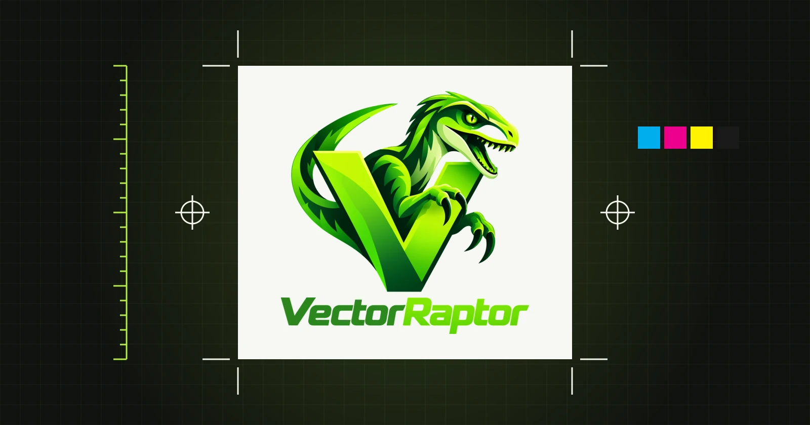 Un logotipo en un pliego con marcas de corte, de registro y tira de color