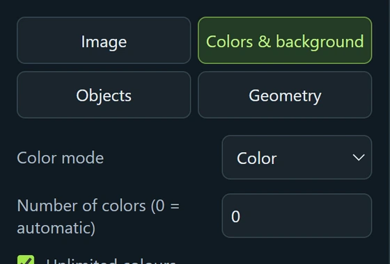 The Colors and background tab in VectorRaptor