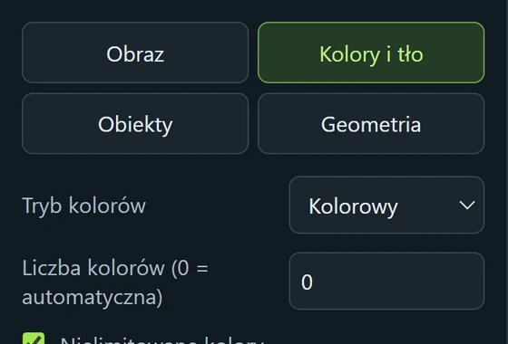 Zakładka Kolory i tło w programie VectorRaptor