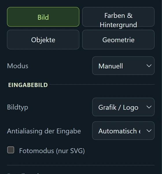Der Reiter Bild in den Umwandlungseinstellungen von VectorRaptor