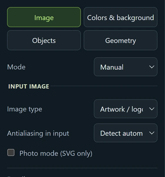 The Image tab of the conversion settings in VectorRaptor