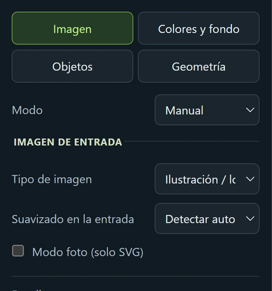 La pestaña Imagen de los ajustes de conversión de VectorRaptor